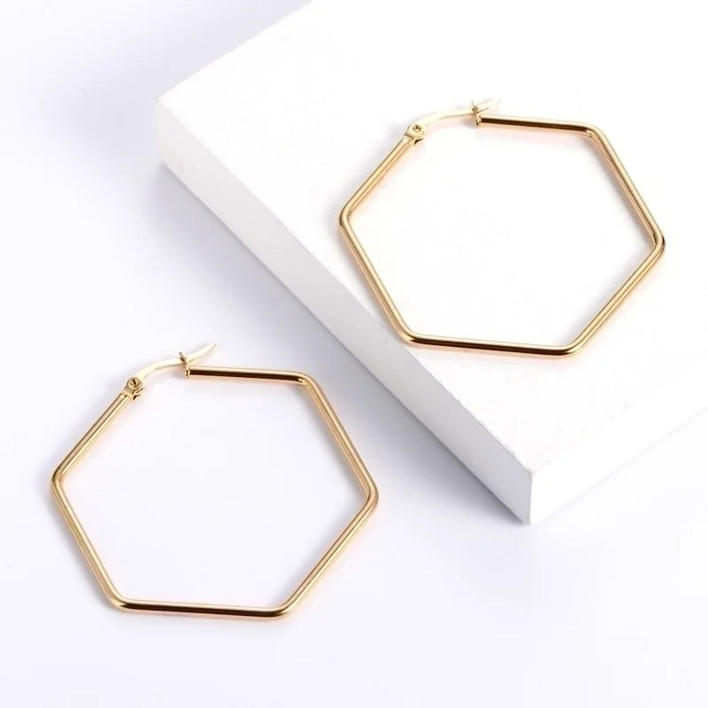 Boucle d'oreilles hexagonale en acier inoxydable