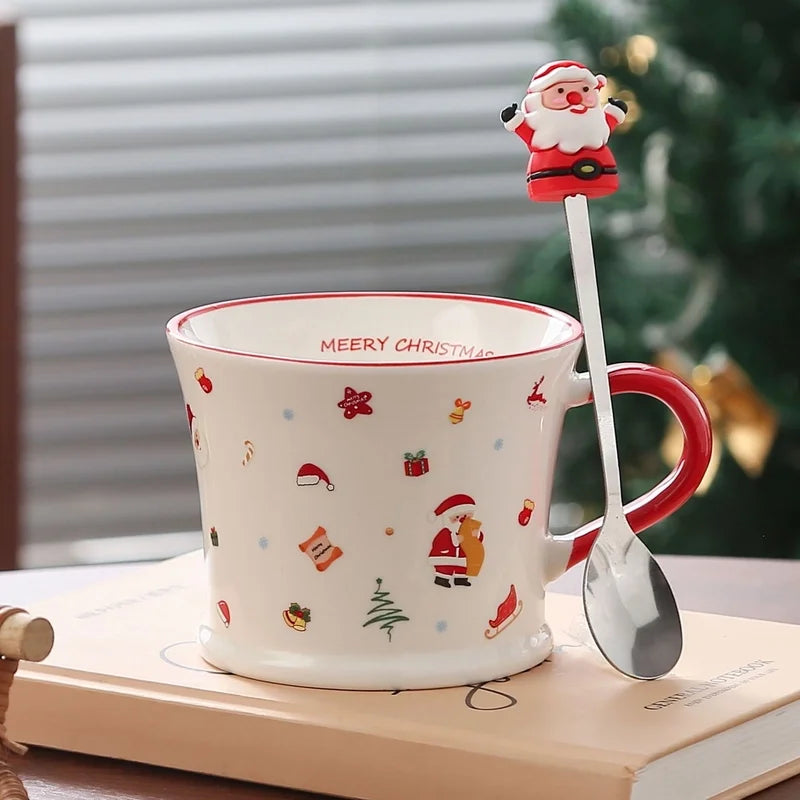 Mug en céramique de Noël avec cuillère en acier inoxydable / Personnage de Noël