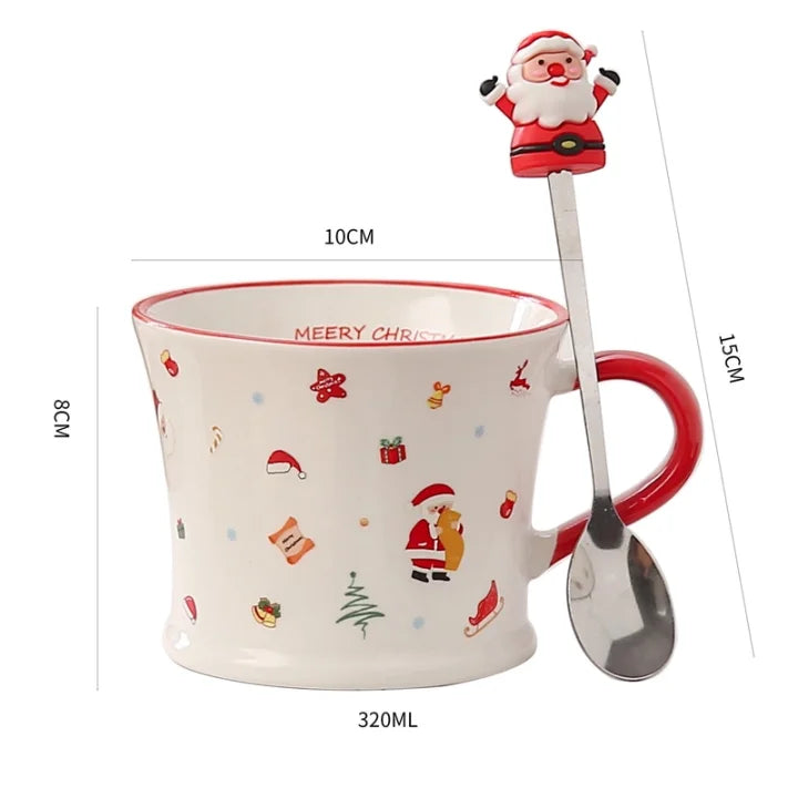 Mug en céramique de Noël avec cuillère en acier inoxydable / Personnage de Noël