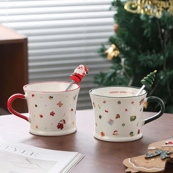 Mug en céramique de Noël avec cuillère en acier inoxydable / Personnage de Noël