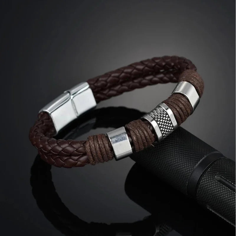 Bracelet homme en imitation cuir et alliage