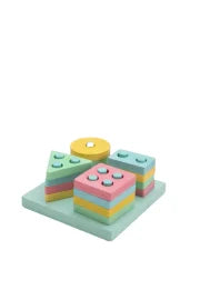 Puzzle géométrique en bois, forme pastel à empiler