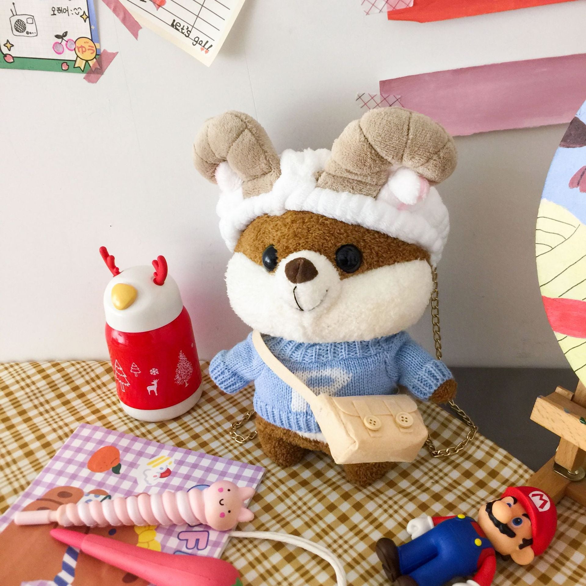 Sac bandoulière cylindrique en peluche écureuil