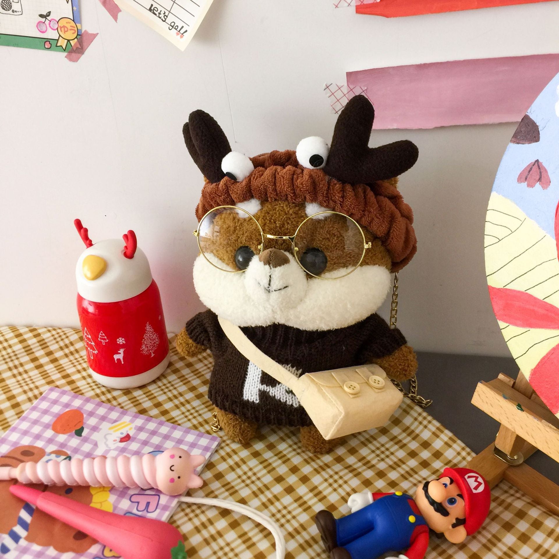 Sac bandoulière cylindrique en peluche écureuil