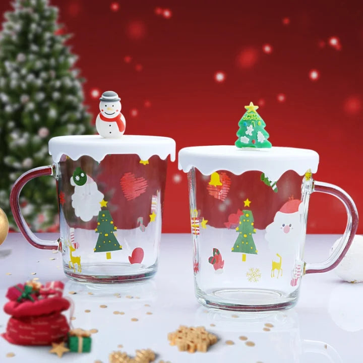 Mug de Noël en verre avec couvercle