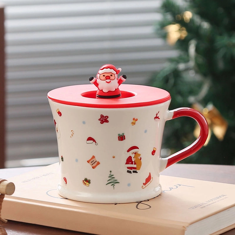 Mug en céramique de Noël avec couvercle en silicone décoré