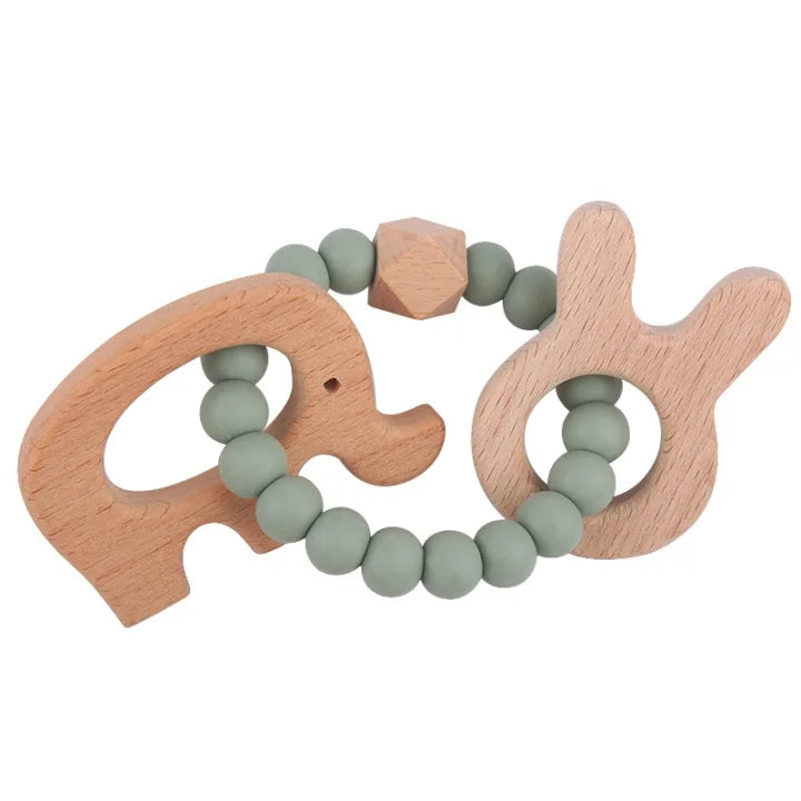 Hochet en bois de hêtres et silicone Eléphant