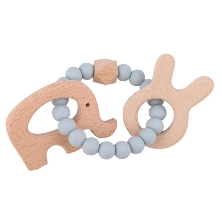 Hochet en bois de hêtres et silicone Eléphant