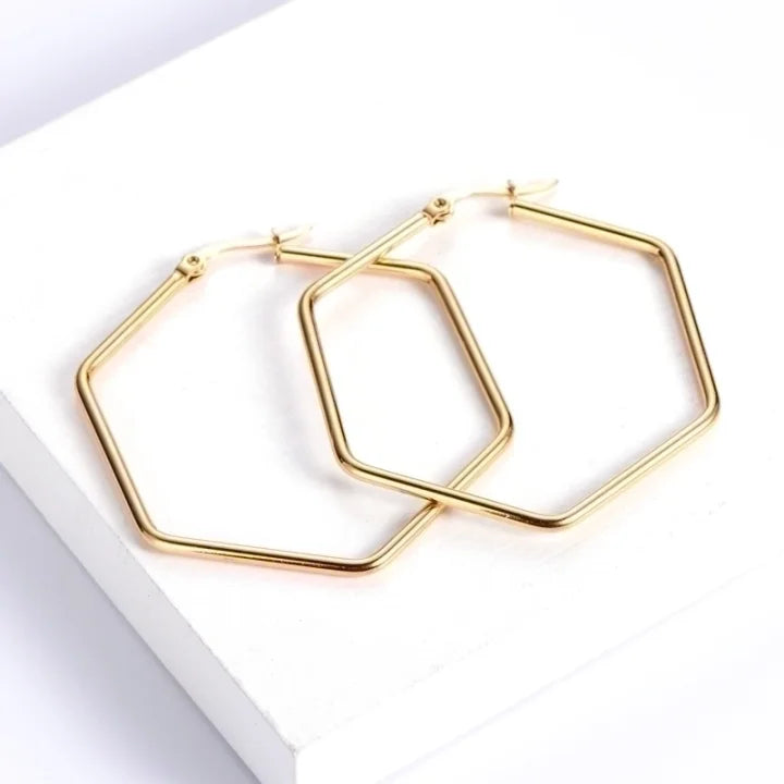 Boucle d'oreilles hexagonale en acier inoxydable
