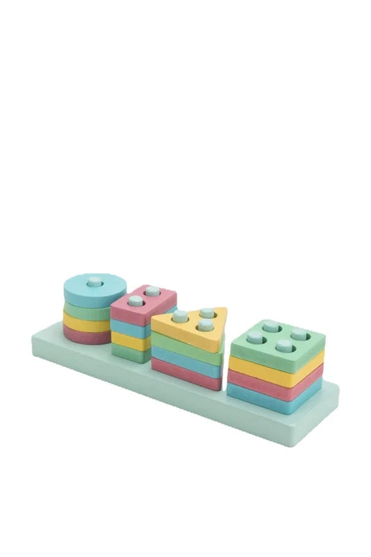 Puzzle géométrique en bois, forme pastel à empiler