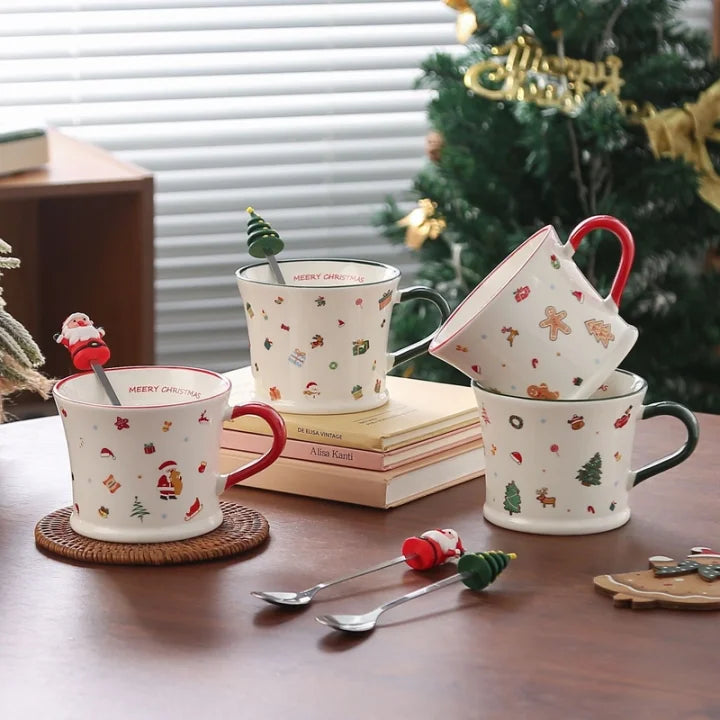 Mug en céramique de Noël avec cuillère en acier inoxydable / Personnage de Noël
